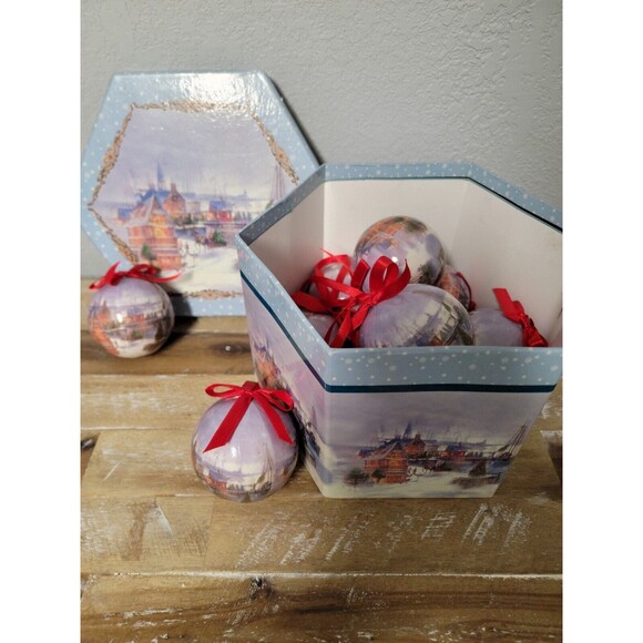 11 Decoupage Paper Mache Christmas Ornaments Harbor Tall Ship Carriage w/ Box